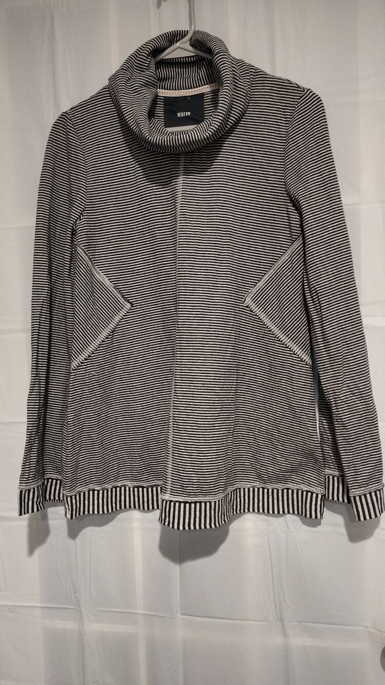 Maeve by Anthropologie Small Black White Striped Tunic Cowl Neck Coastal Lounge